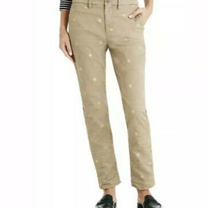 NWT J CREW khaki tan chino gold polka dot pant 27